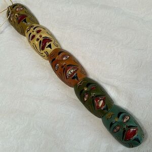 Art Vintage Painted Wood Decor Folk Art Totem Unusual Monster Faces